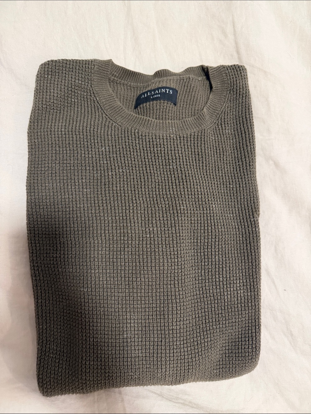 AllSaints Men's Olive Crewneck Knit Sweater